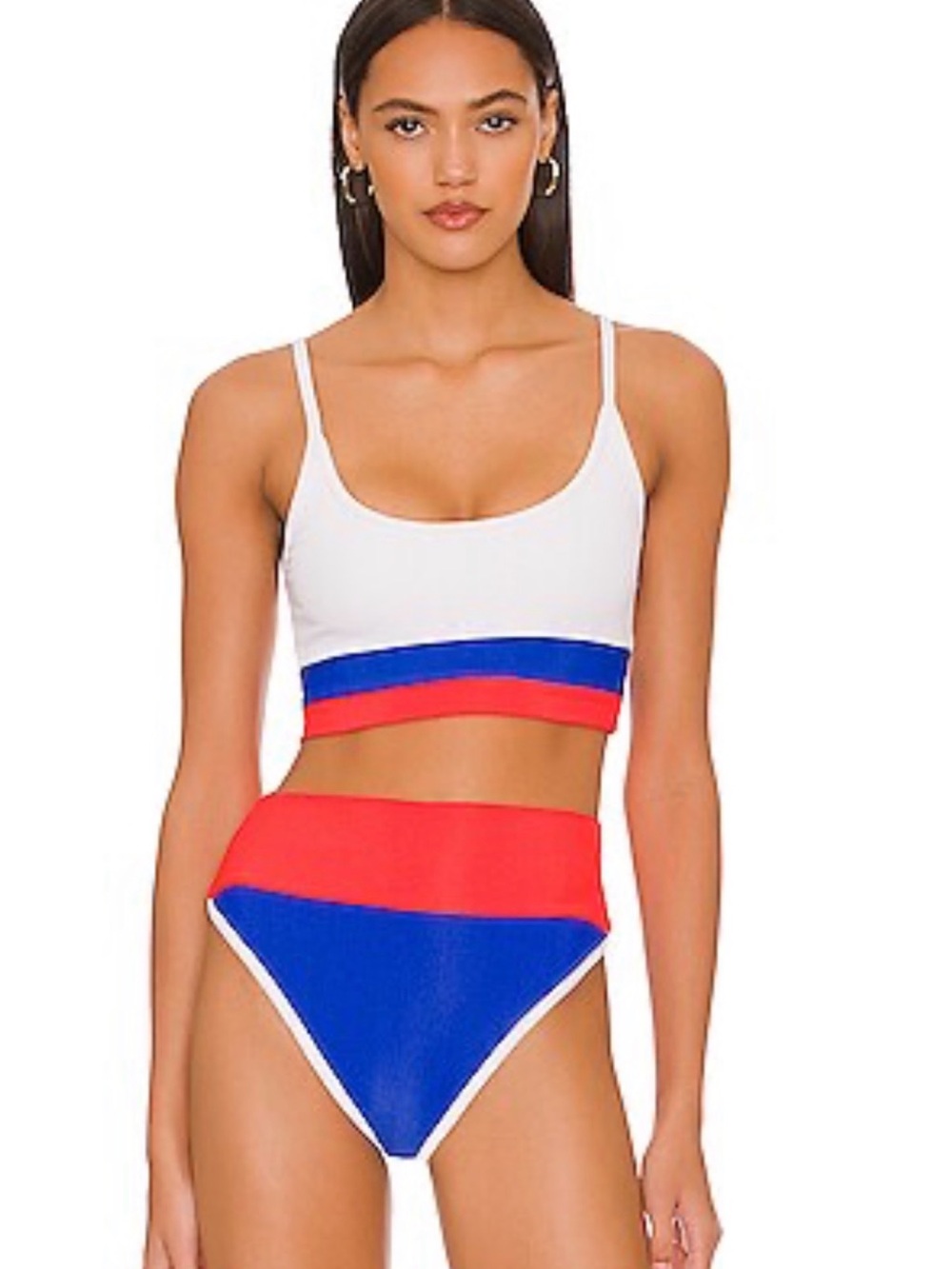 NWT! Beach Riot White, Blue & Red Colorblock Scoop Bikini